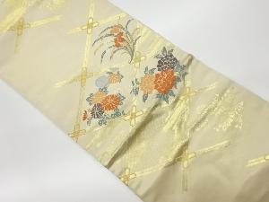 リサイクル　格天井に花々模様織出し名古屋帯